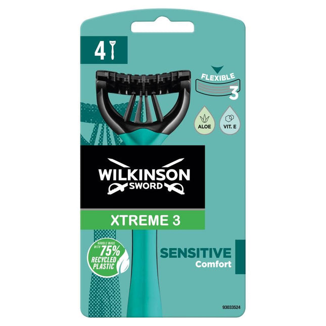 Wilkinson Sword Male Xtreme 3 Sensitive Disposable Razor x 4 Per Pack