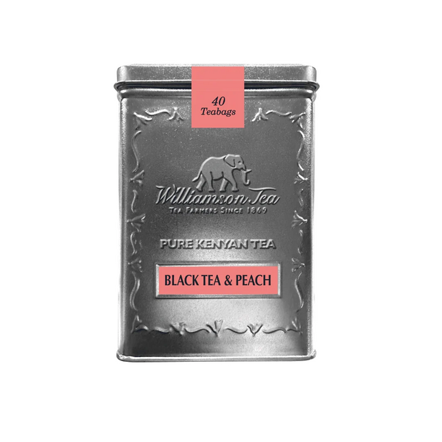 Williamson Tea Heritage Square Tin Containing Black Tea & Peach 40 Teabags 80g