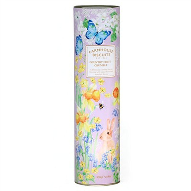 Farmhouse Biscuits English Garden Fruit Crumble Lilac Bunny Tube 300g