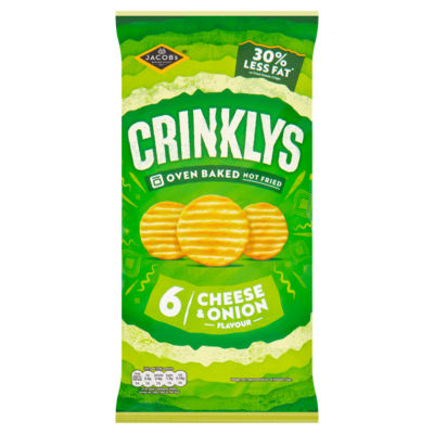 Jacob's Crinklys Cheese & Onion 30% Less Fat Baked Snacks Multipack 6 x 23g