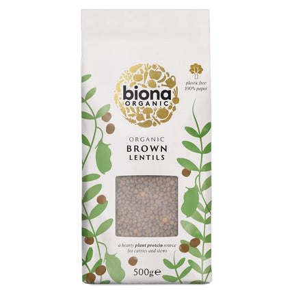 Biona Organic Brown Lentils (Plastic Free Paper Bag) 500g