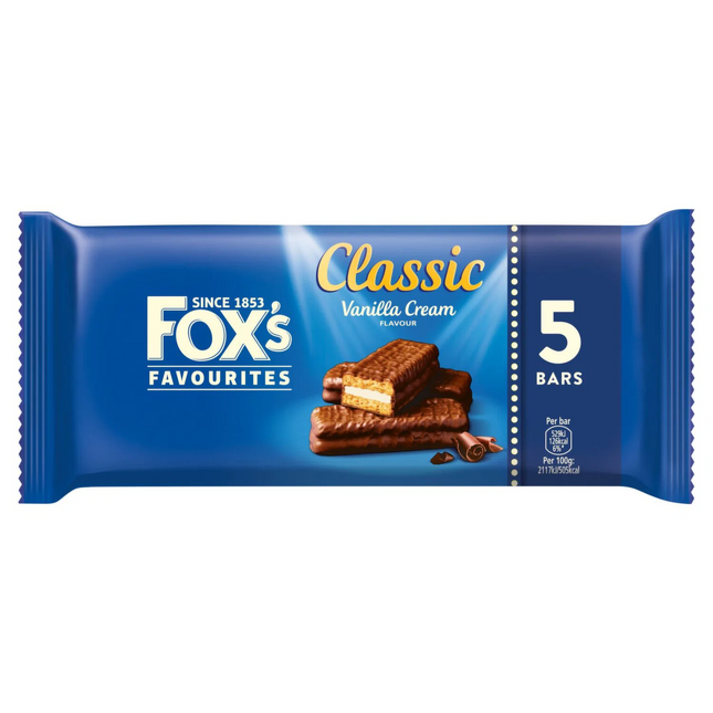 Foxs Classic Vanilla Cream Flavour Biscuit Bar 25gx5PK