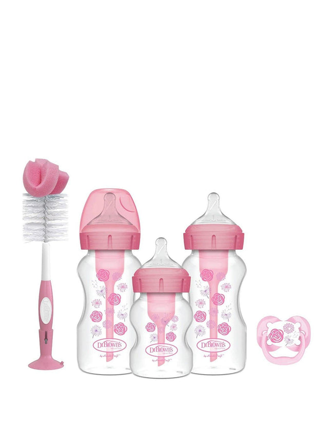 Dr Browns Options + Gift Set Pink (1X 150Ml Bottle, 2X 270Ml Bottle, Bottle Brush & Dummy)