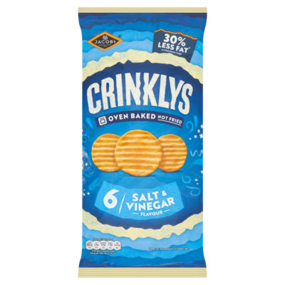 Jacob's Crinklys Salt & Vinegar 30% Less Fat Baked Snacks Multipack 6 x 23g
