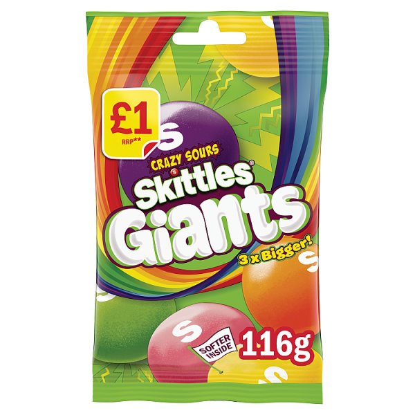 Skittles Giants Sour Sweets Bag £1.00 PMP 116g