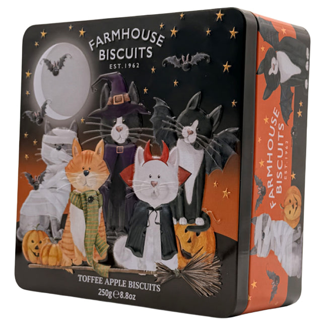 Farmhouse Biscuits Halloween Cat Tin Toffee Apple 250g
