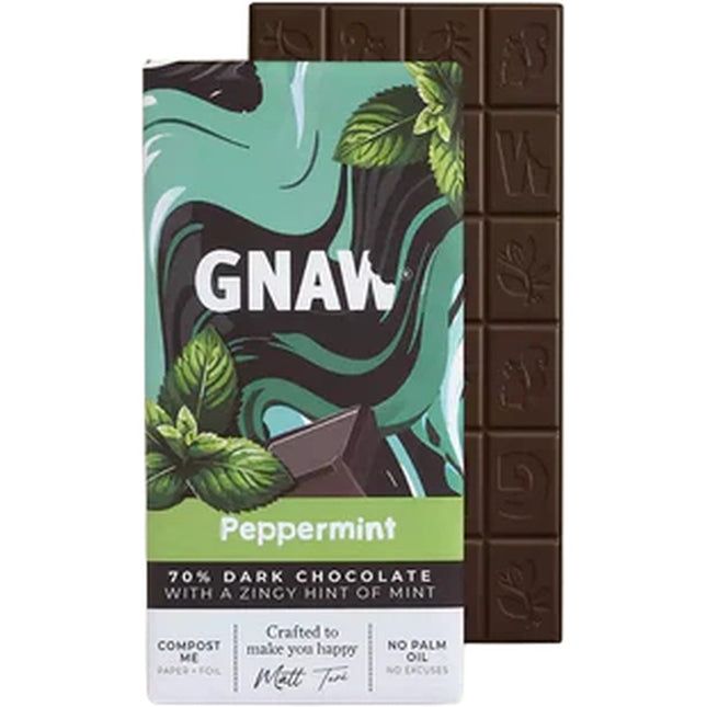 Gnaw 70% Dark Peppermint Chocolate Bar 80g