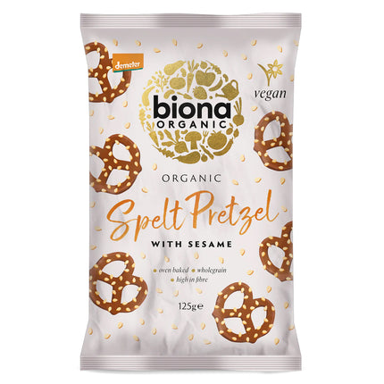 Biona Organic Spelt Sesame Pretzels /Demeter Baked Not Fried 125g