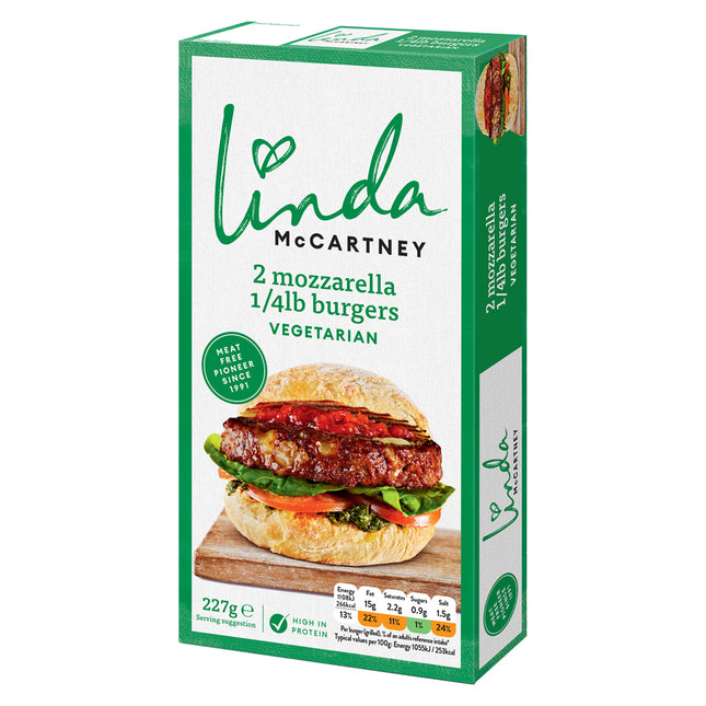Linda McCartney 2 Vegetarian Mozzarella ¼lb Burgers 227g