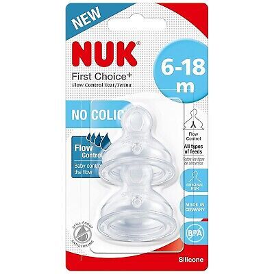 Nuk First Choice + Silicone Teat Flow Control 6-18M 2 Pack