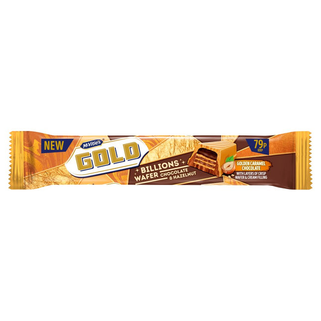 McVitie's Gold Billions Wafer Golden Caramel Hazelnut Chocolate Bar PMP 79p 39.5g