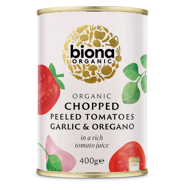 Biona Organic Chopped Tomatoes With Garlic & Oregano 400g