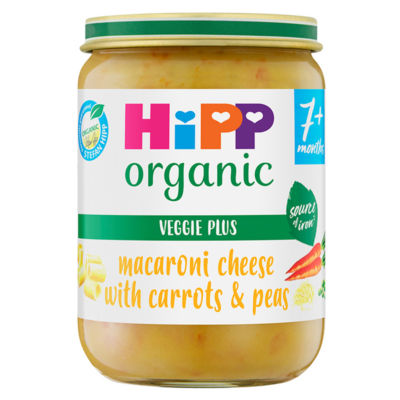 HiPP Organic Macaroni Cheese with Carrots and Peas Baby Food Jar 7+ Months 190g - H1