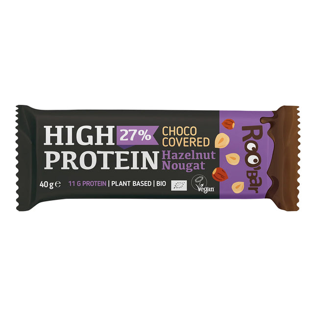 Roobar High Protein Bar Hazelnut Nougat Covered with Chocolate 40g