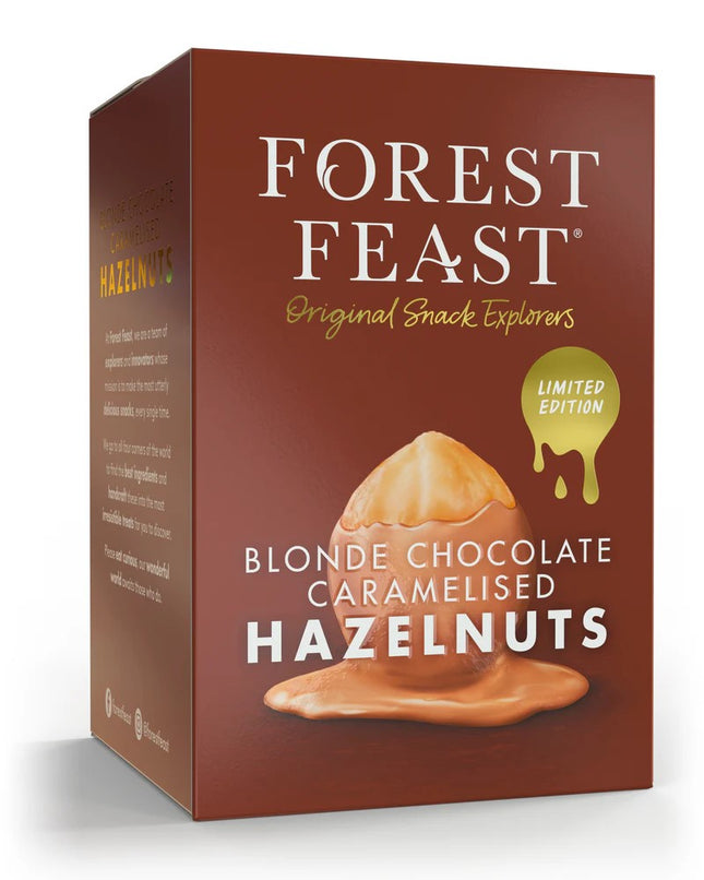 Forest Feast Blonde Chocolate Carmelised Hazelnuts Gift Cube 100g