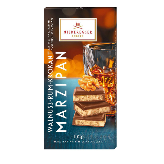 Niederegger Milk Chocolate Covered Marzipan Bar With Walnut & Rum Croquant 110g