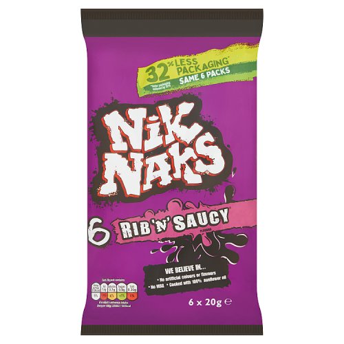 Nik Naks Rib 'N' Saucy Multipack Crisps 6 Pack 120g