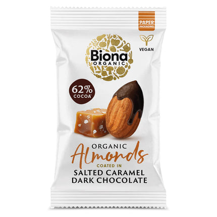 Biona Dark Chocolate Salted Caramel Roasted Almonds Organic 30g