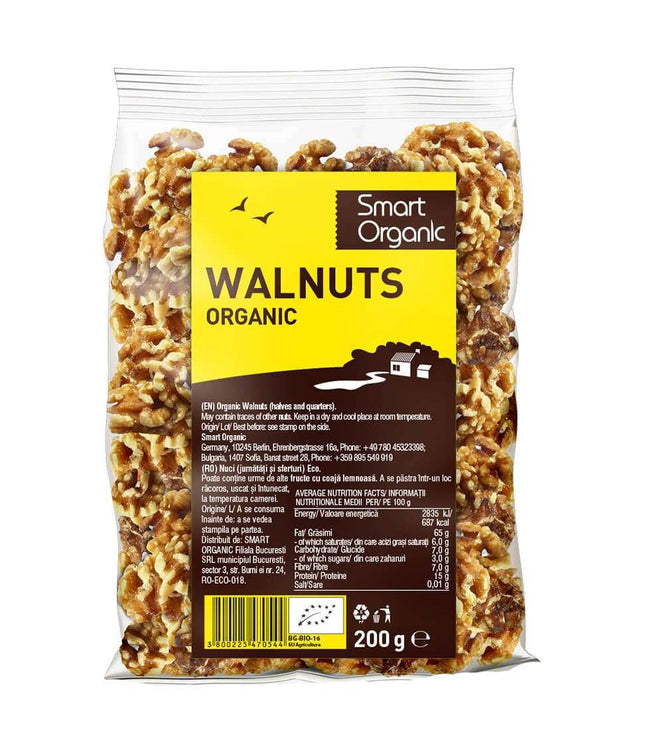 Smart Organic Walnuts, Halves And Quarters 200G