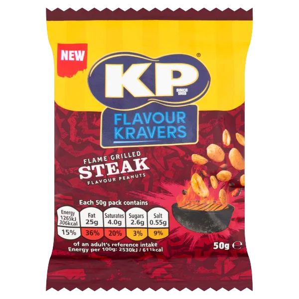 KP Flavour Kravers Flame Grilled Steak Peanuts 50g (Pubcard)