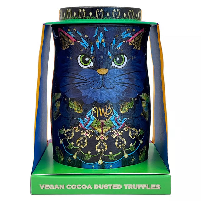 Midnight Prince cat tin of Cocoa Nibs Nights cocoa dusted truffles