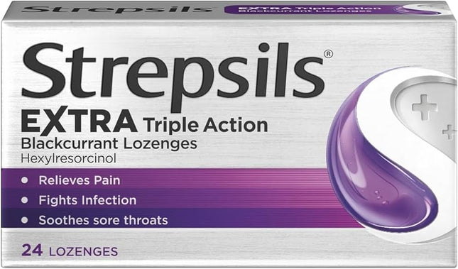 Strepsils Extra Triple Action Blackcurrant Lozenges 24s