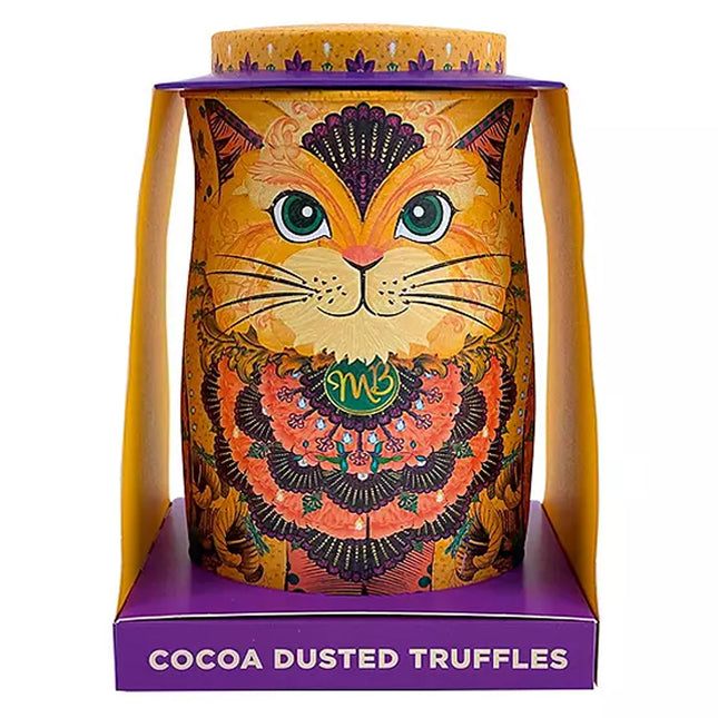 Savanna Gold cat tin of Flutter Scotch flavoured cocoa dusted truffles with butterscotch chips