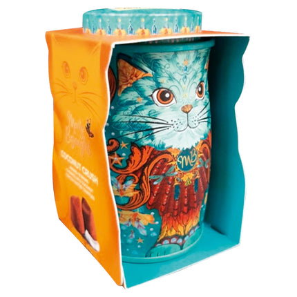Spirit Blue Kit-tin filled with Coconut Crush cocoa dusted truffles with caramelised coconut pieces