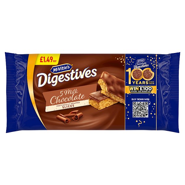 McVitie's Digestive Milk Chocolate Slices Cake Bars 5 Pack PMP £1.49 114.1g