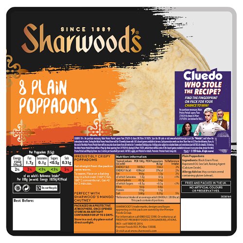 Sharwood's Poppadom RTE Plain 8 pack