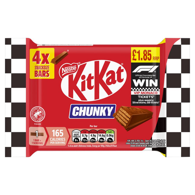 KitKat F1 Chunky Snacksize Chocolate Bar Multipack PMP £1.85 4 x 32g