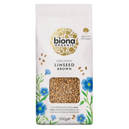 Biona Organic Linseed Brown A Rich Source Of Omega 3 Paper Packaging 500g