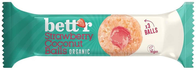 Bett'r Bio Fruit Balls with Coconut and Strawberry Filling 3 x 15g