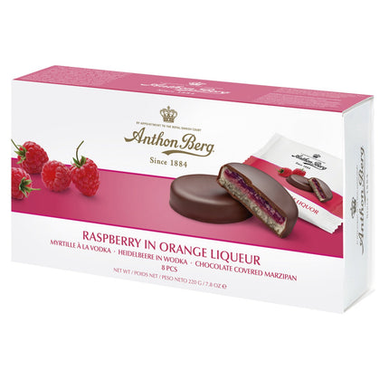 Anthon Berg Anthon Berg raspberry in orange liqueur marzipan in dark chocolate 220g