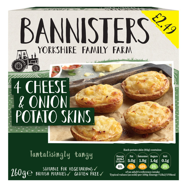 Bannisters Farm 4 Cheese & Onion Potato Skins PMP £2.49 260G