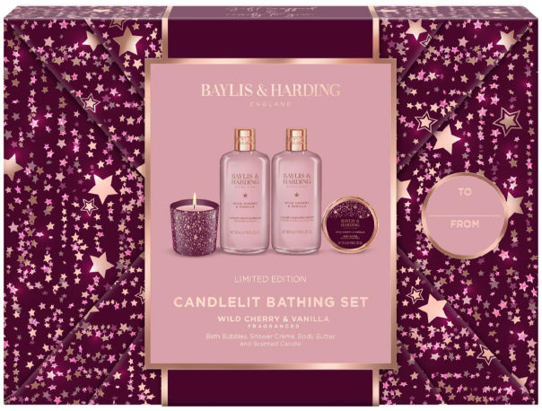Wild Cherry & Vanilla Gift Wrapped Candlelit Bathing Gift Set 940g