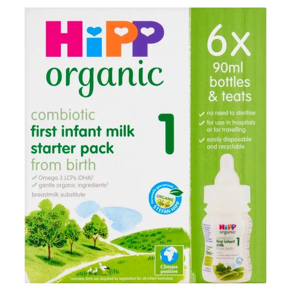 HiPP Organic 1 First Infant Baby Milk Ready to feed Starter pack from birth (6 x 90ml bottles) - H1