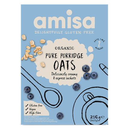 Amisa Express Pure Porridge Oats Sachets Gluten Free Organic 8 x 27g