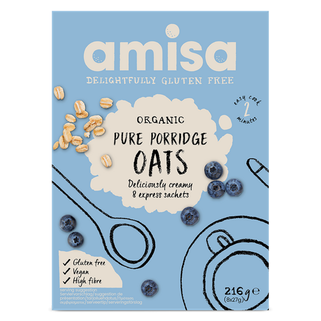 Amisa Express Pure Porridge Oats Sachets Gluten Free Organic 8 x 27g
