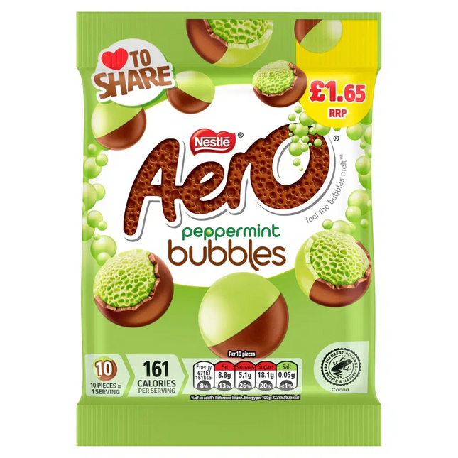 Aero Bubbles Peppermint Milk Chocolate Sharing Bag PMP £1.65 80g