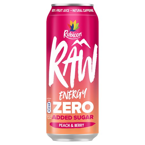 Rubicon Raw Energy Zero Added Sugar Peach & Berry 500ml