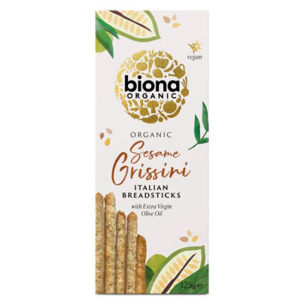 Biona Organic Sesame Grissini Italian Breadsticks With Extra Virgin Olive Oil 125g