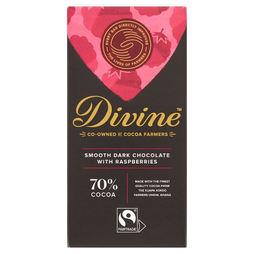 Divine Chocolate 70% Dark Choc with Raspberry 90g