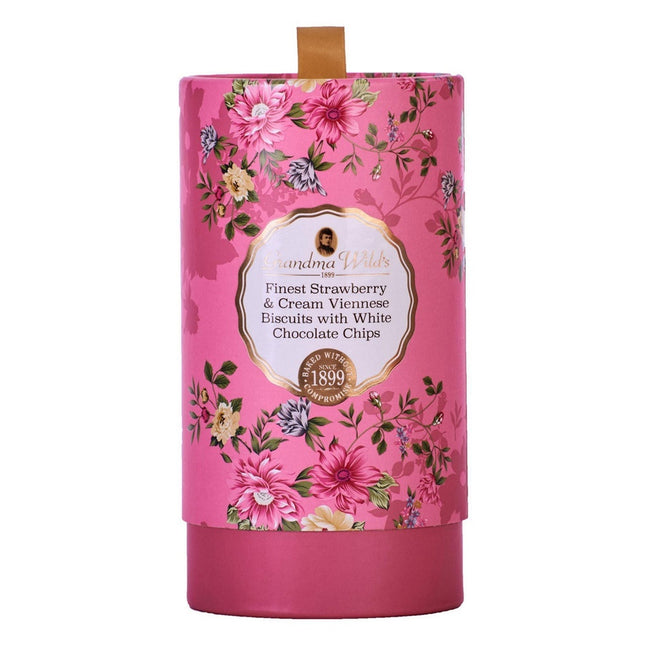 Grandma Wild's Victorian Floral Strawberry & Cream with White Chocolate Chips Biscuit Tube  150g