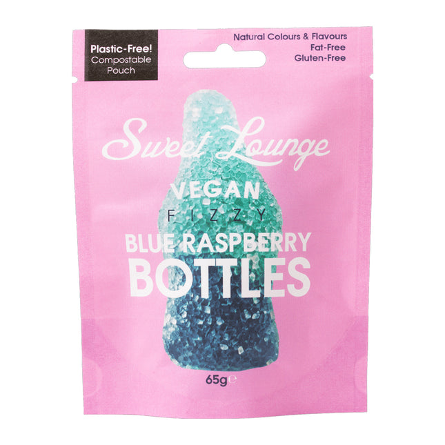 Sweet Lounge Vegan Fizzy Blue Raspberry Bottles Pouch 65g