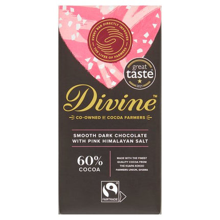 Divine Chocolate 60% Dark Choc with Pink Salt 90g