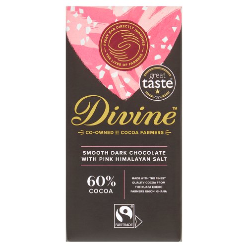 Divine Chocolate 60% Dark Choc with Pink Salt 90g