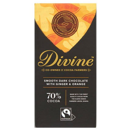 Divine Chocolate 70% Dark Choc Ginger Orange 90g