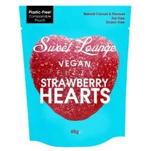 Sweet Lounge Vegan Fizzy Strawberry Hearts Pouch 65g