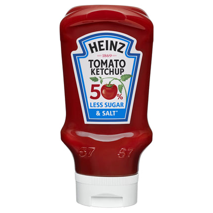 Heinz Tomato Ketchup 50% Less Sugar & Salt Top Down 570ml